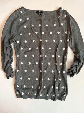 Express Gray Crewneck Sweater with White Polka Dots